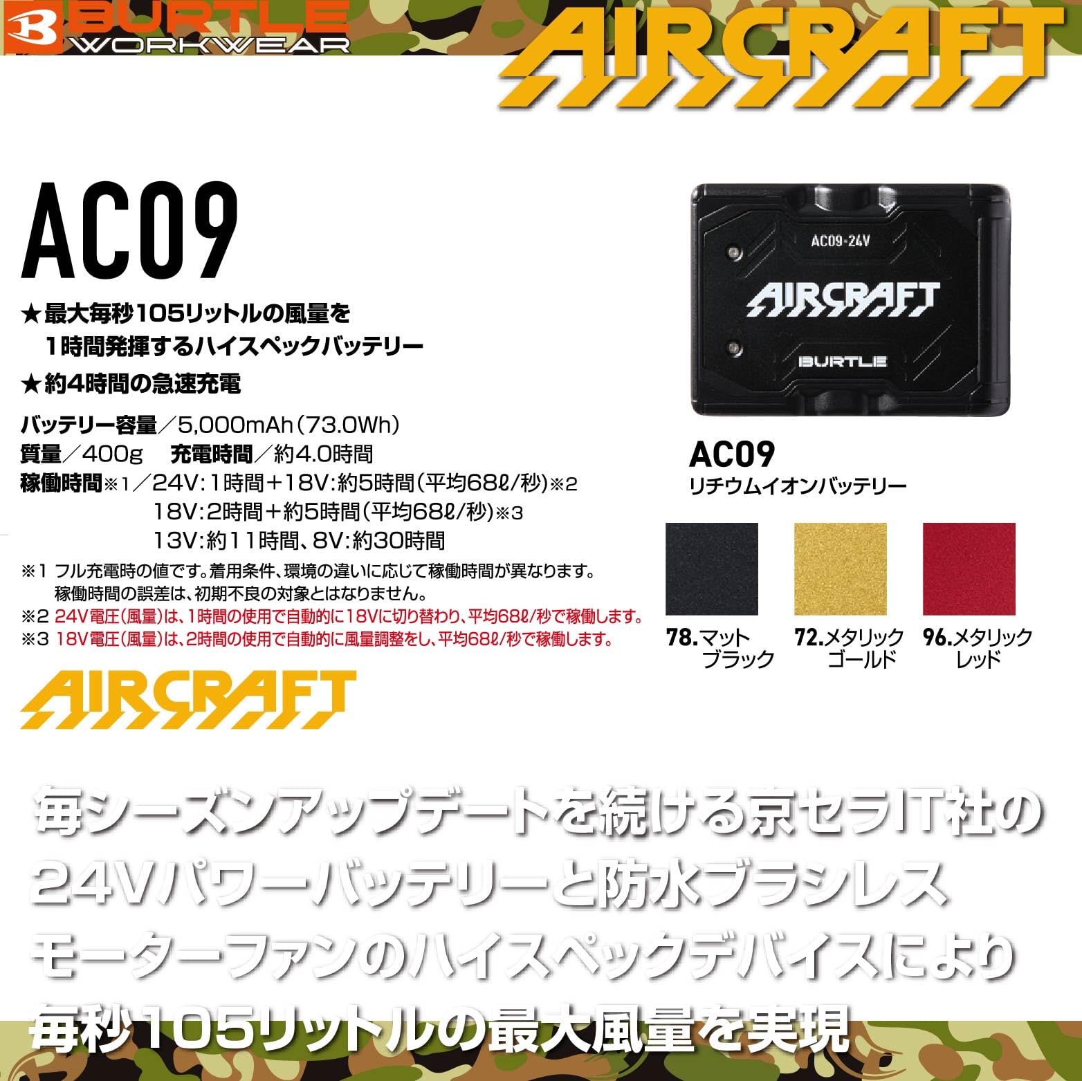 Amazon.co.jp: バートル BURTLE エアークラフト 空調作業服 AC09